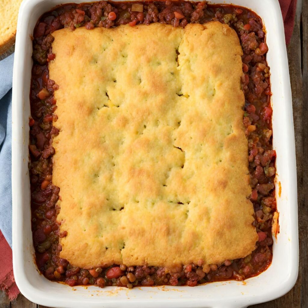 Chili Pie With A Cornbread Top Crust