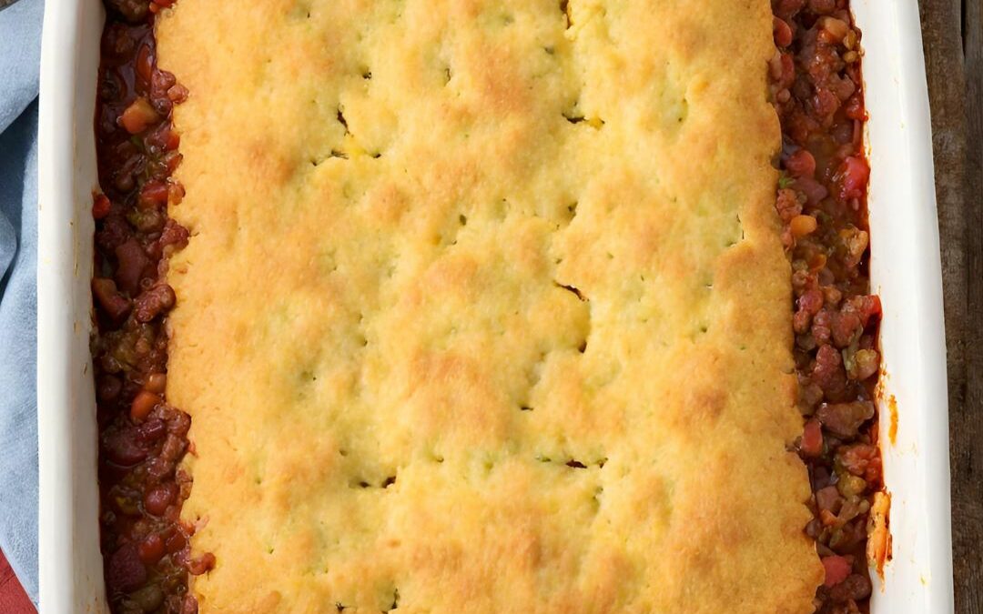 Chili Pie with a Cornbread Top Crust