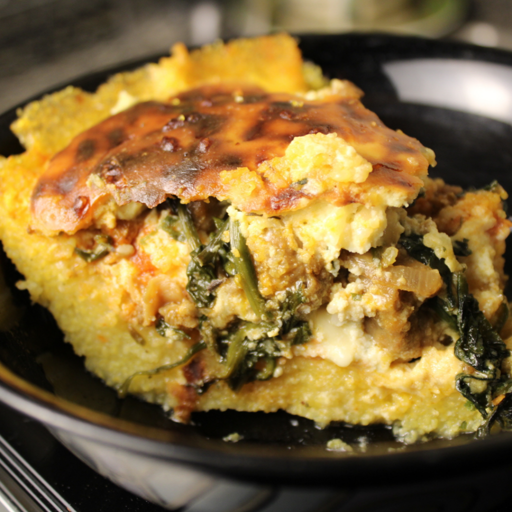 Polenta Pie With Mushrooms Spinach And Ricotta