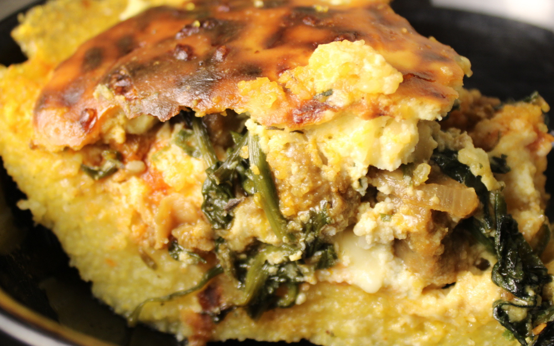 Polenta Pie with Mushrooms, Spinach and Ricotta