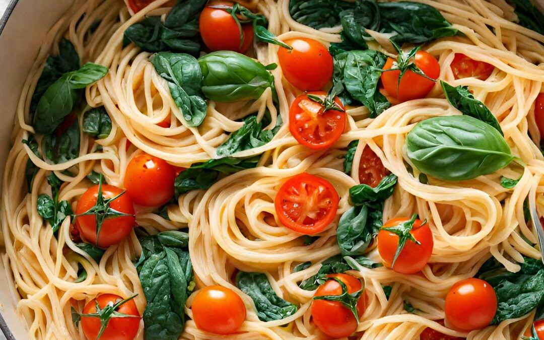 Quick & Easy One-Pot Pasta Recipe: Tomatoes, Basil, Spinach Delight