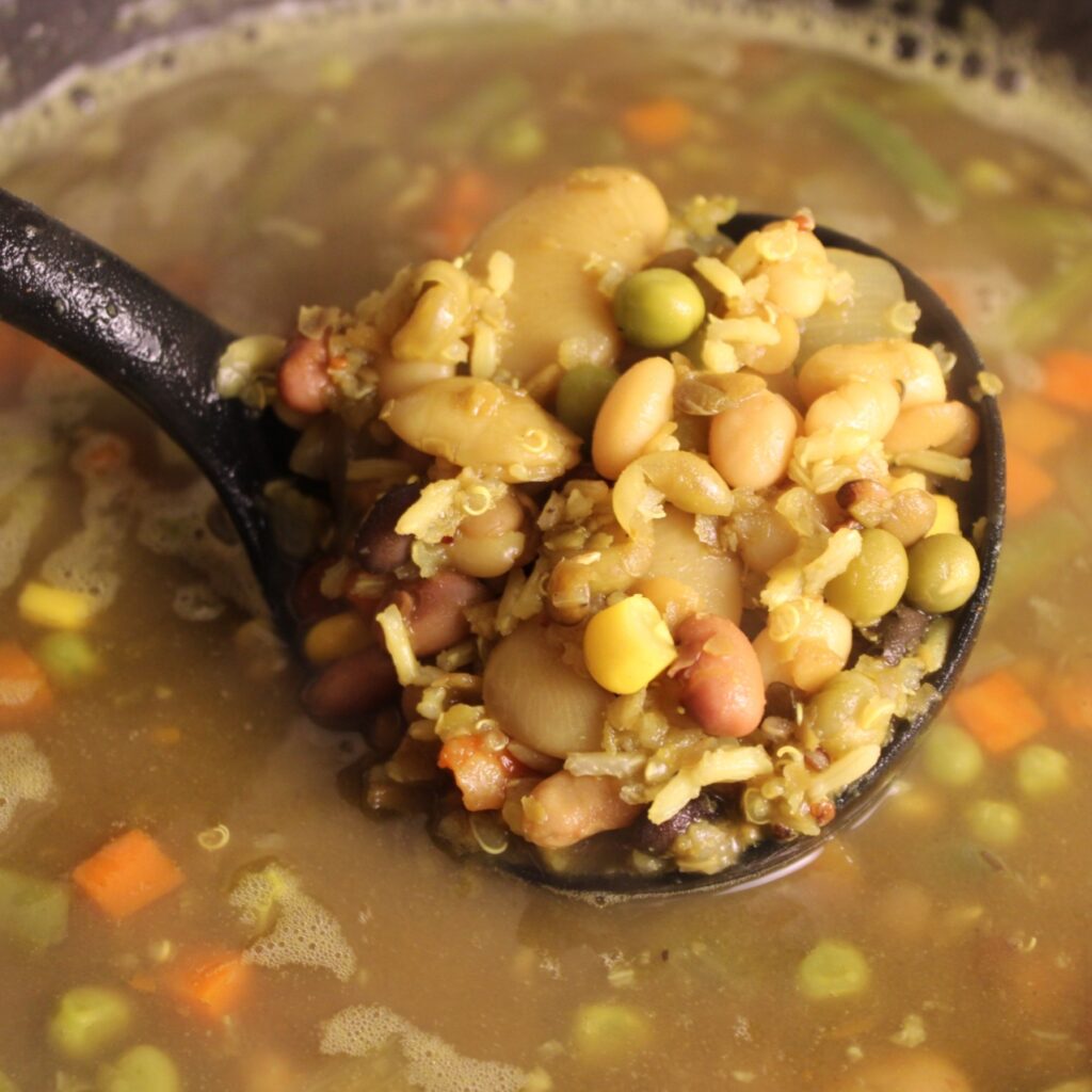 16 Bean Vegetable Soup With Turmeric And Quinoa Slow Cooked