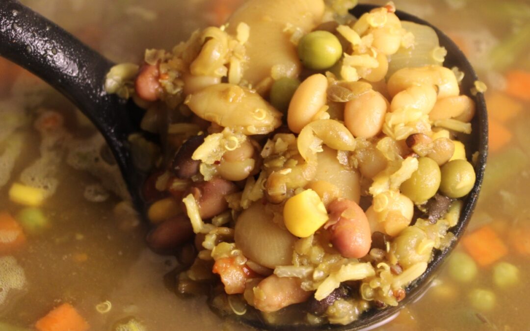 16 Bean Vegetable Soup with Turmeric and Quinoa – Slow Cooked