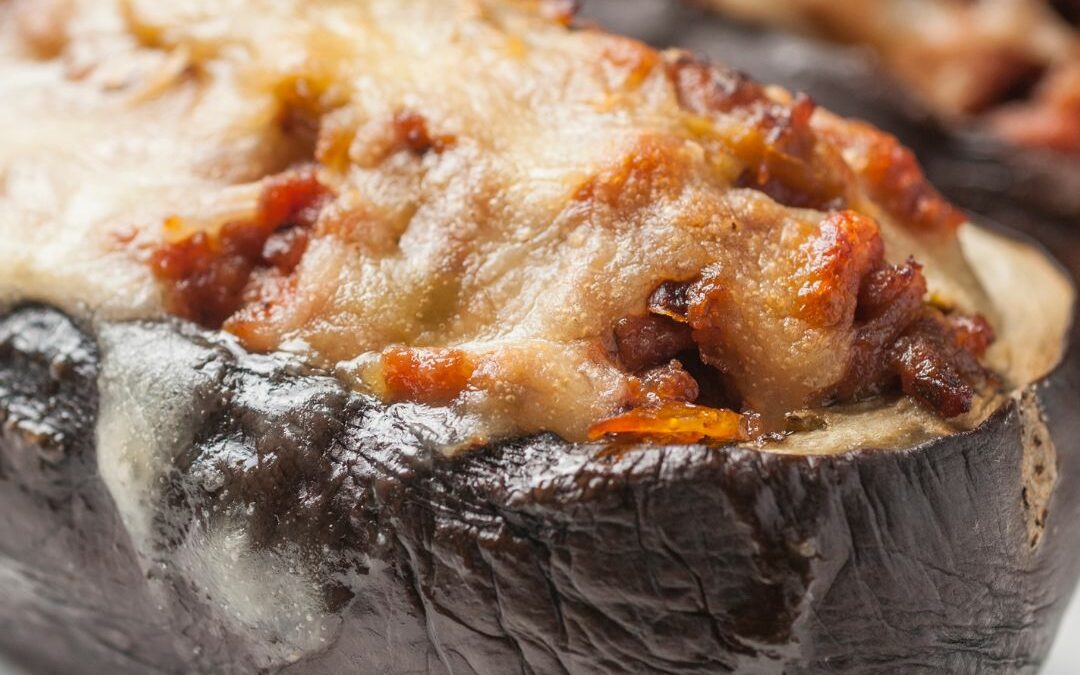 Stuffed Aubergine (Eggplant) with Quinoa and Caramelized Onion