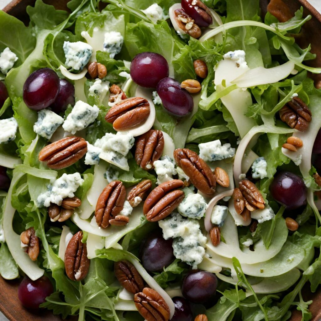 Tangy Arugula Salad With Fennel Grapes Pecans And Gorgonzola