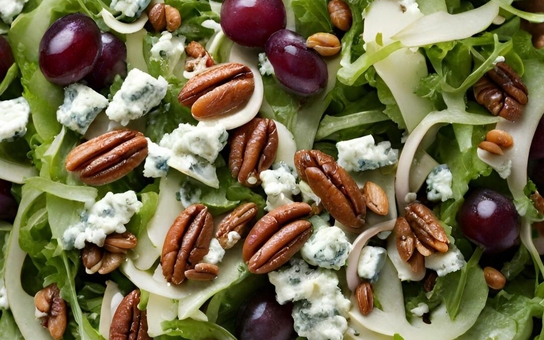 Tangy Arugula Salad With Fennel, Grapes, Pecans and Gorgonzola