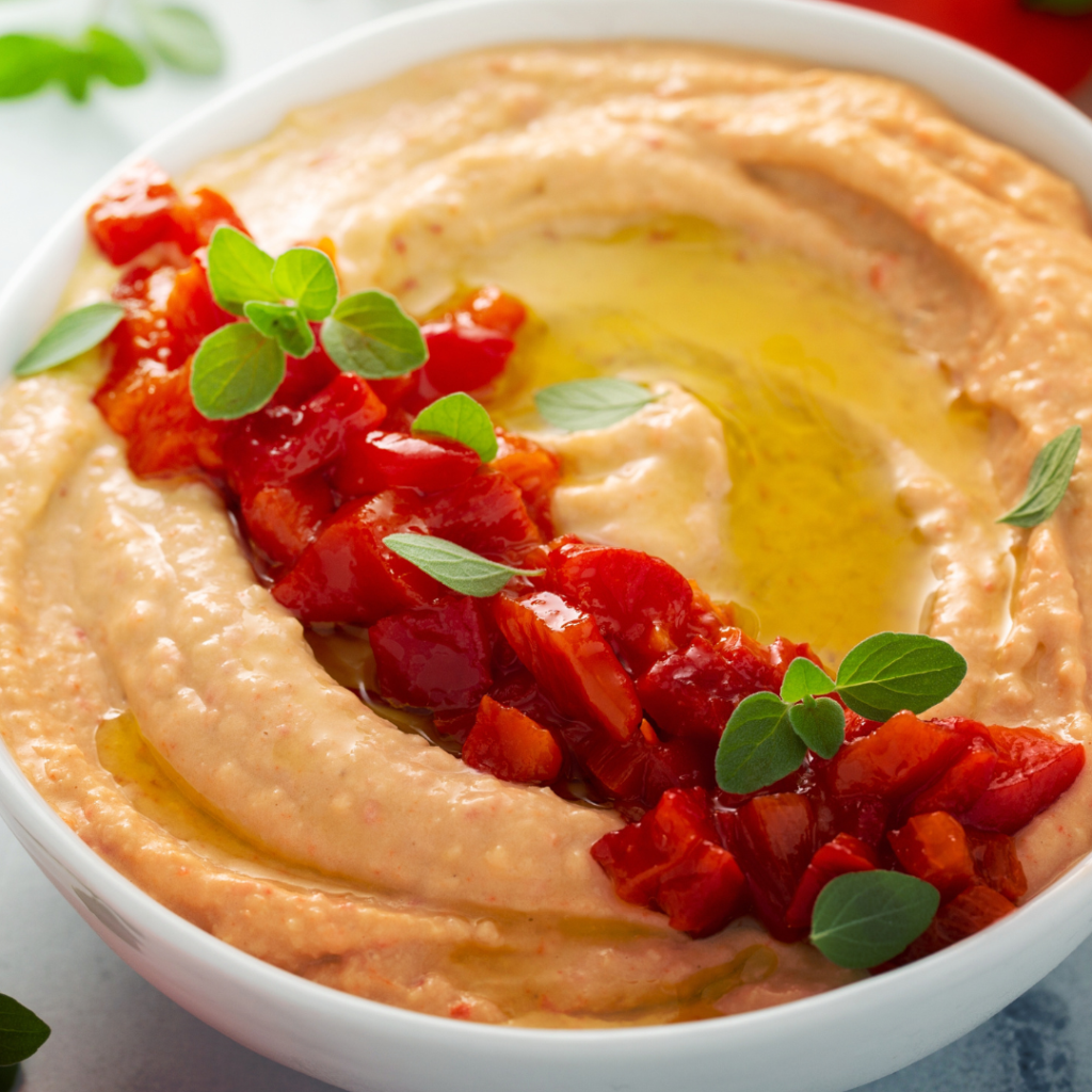 Lebanese Spiced Sweet Roasted Red Pepper & Feta Hummus